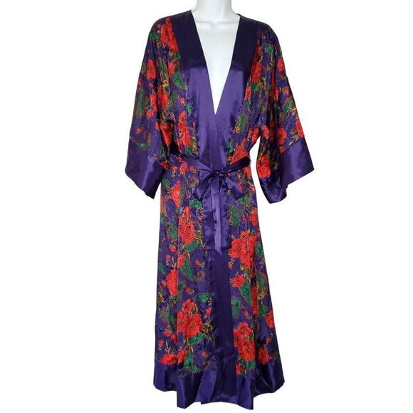 Vintage Gold Label Victoria's Secret Robe Paisley Red Rose Floral Purple OS